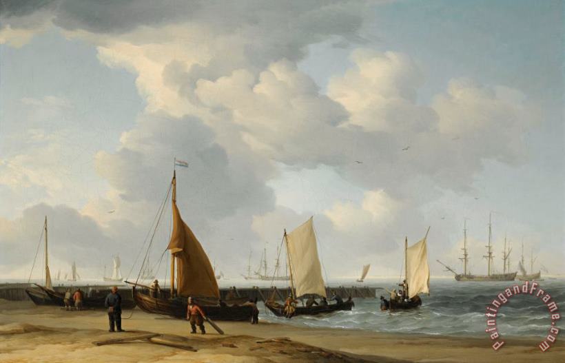 Charles Brooking A Dutch Beach Scene with a Man of War in The Distance Art Print