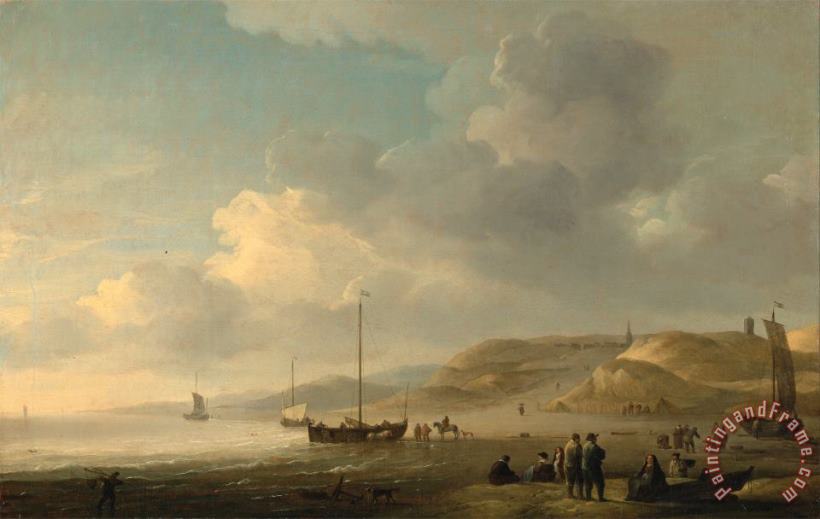 Charles Brooking The Coast Near Scheveningen with Fishing Pinks on The Shore Art Painting