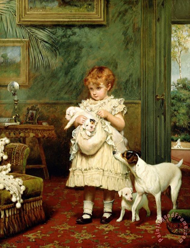Charles Burton Barber Girl with Dogs Art Painting