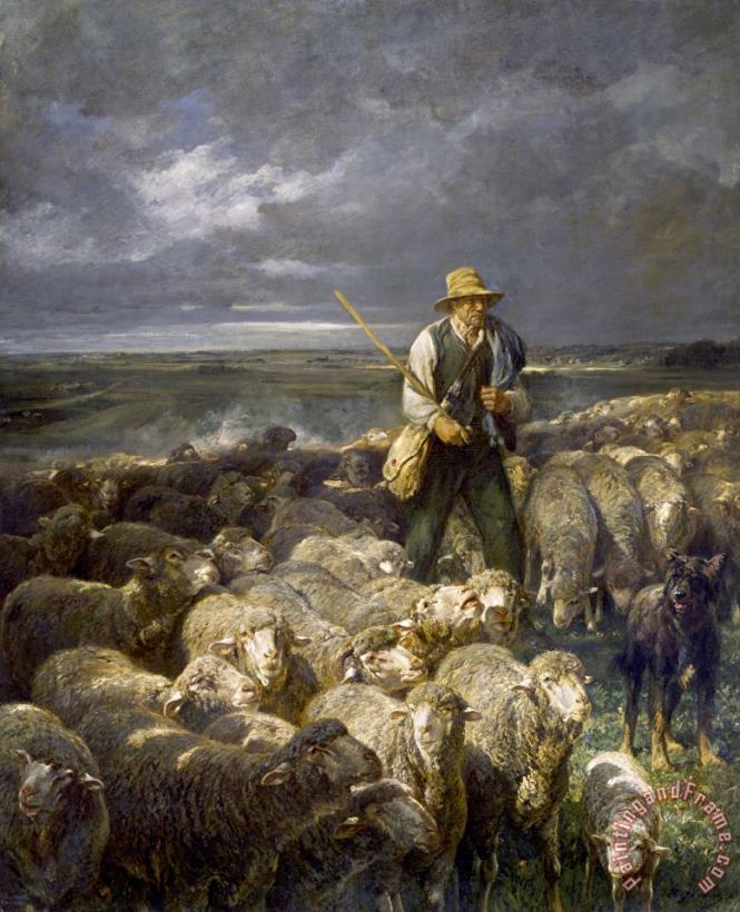 Charles Emile Jacque Shepherd And His Flock Art Print