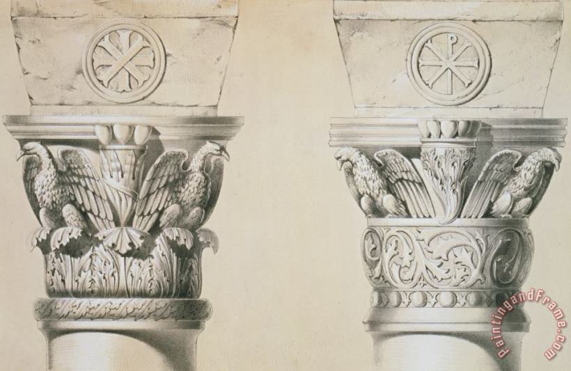 Charles Felix Marie Texier Byzantine Capitals From Columns In The Nave Of The Church Of St Demetrius In Thessalonica Art Print