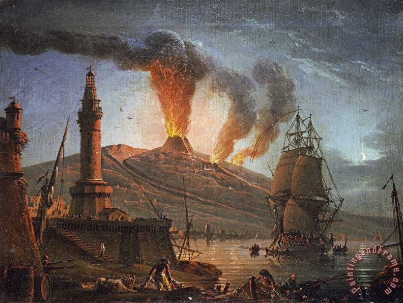 Eruption of Vesuvius at Night painting - Charles Francois Lacroix Eruption of Vesuvius at Night Art Print