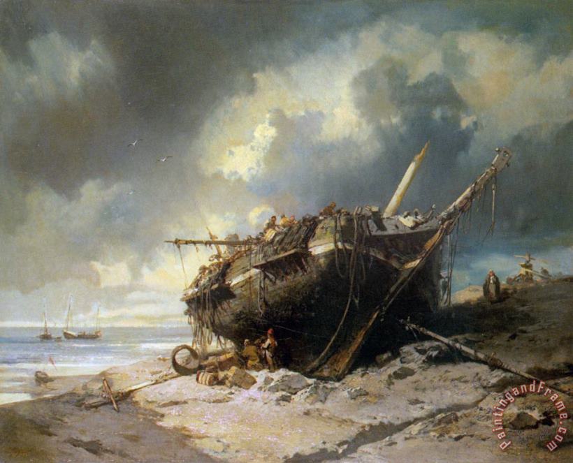 Dismantling a Beached Shipwreck painting - Charles Hoguet Dismantling a Beached Shipwreck Art Print