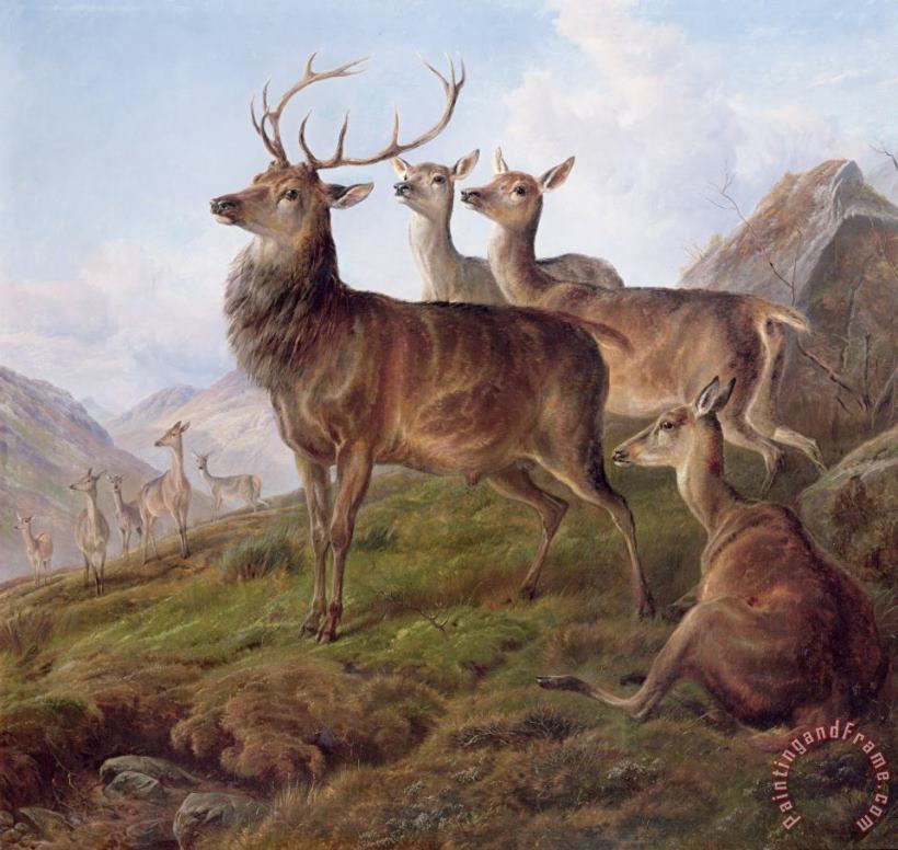Charles Jones Red Deer in a Highland Landscape Art Painting