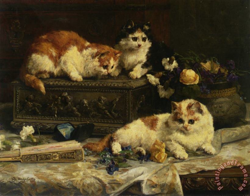 Charles van den Eycken The Three Kittens Art Painting