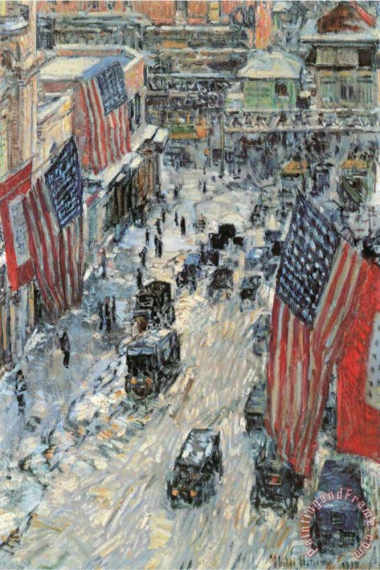 Flags on Fifth Avenue Winter 1918 painting - Childe Hassam Flags on Fifth Avenue Winter 1918 Art Print