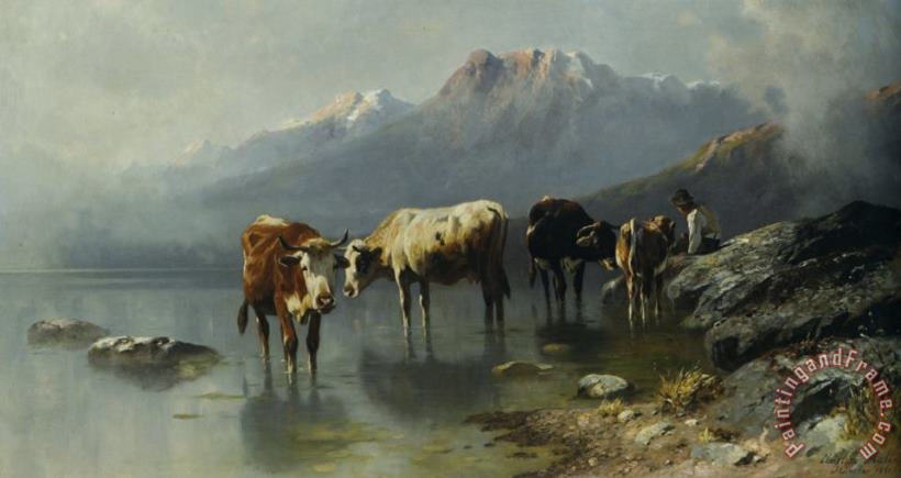 Christian Friedrich Mali Cattle in a Mountainous Landscape Art Painting