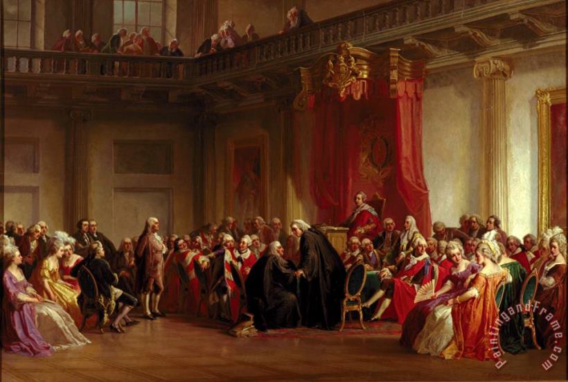 Benjamin Franklin Appearing before the Privy Council painting - Christian Schussele Benjamin Franklin Appearing before the Privy Council Art Print