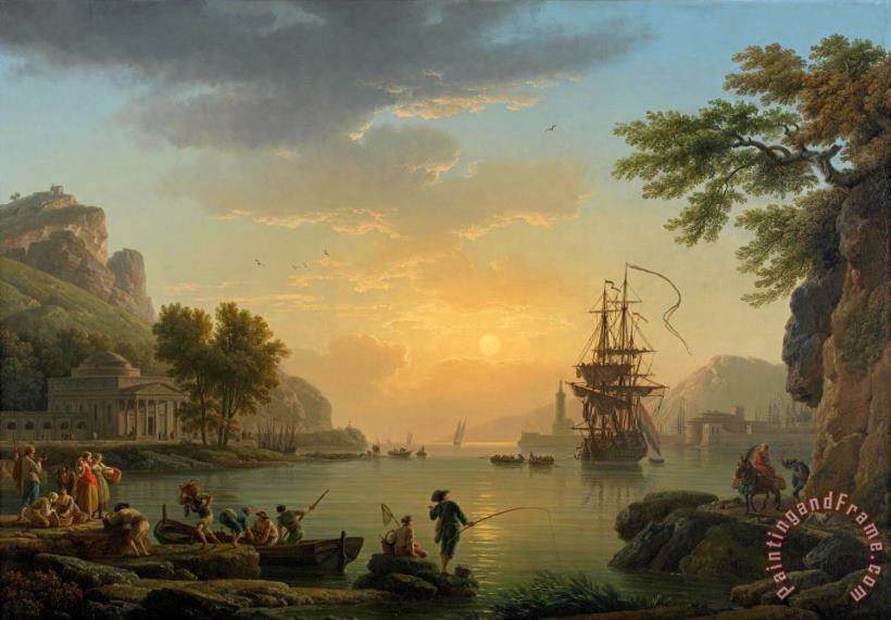 A Landscape at Sunset with Fishermen Returning with Their Catch painting - Claude Joseph Vernet A Landscape at Sunset with Fishermen Returning with Their Catch Art Print