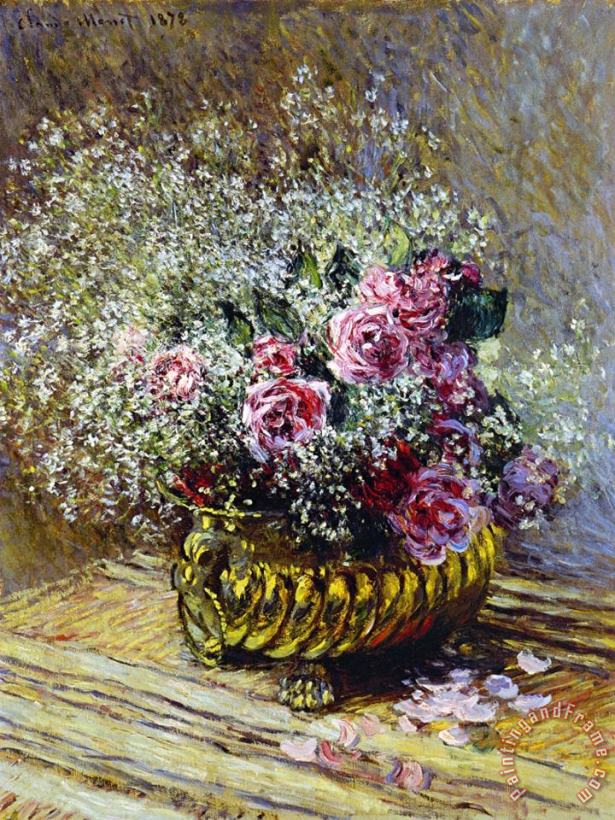 Claude Monet Roses in a Copper Vase Art Print