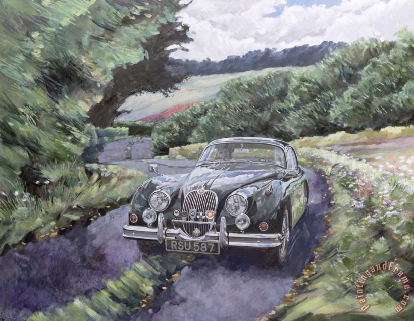Jaguar Xk150 Cruising painting - Clive Metcalfe Jaguar Xk150 Cruising Art Print