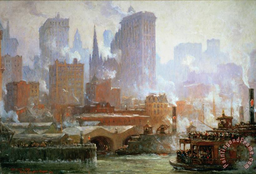 Colin Campbell Cooper Wall Street Ferry Ship Art Painting
