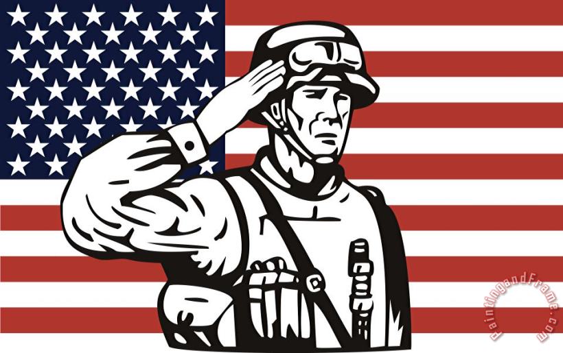 Collection 10 American soldier saluting flag Art Print