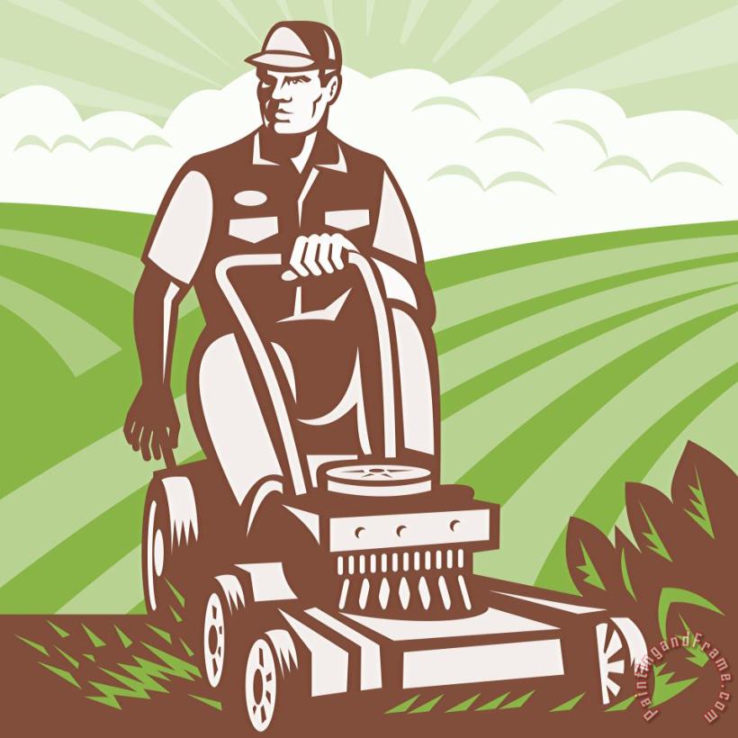 Collection 10 Gardener Landscaper Riding Lawn Mower Retro Art Print