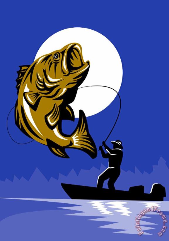 Collection 10 Largemouth Bass Fish and Fly Fisherman Art Print
