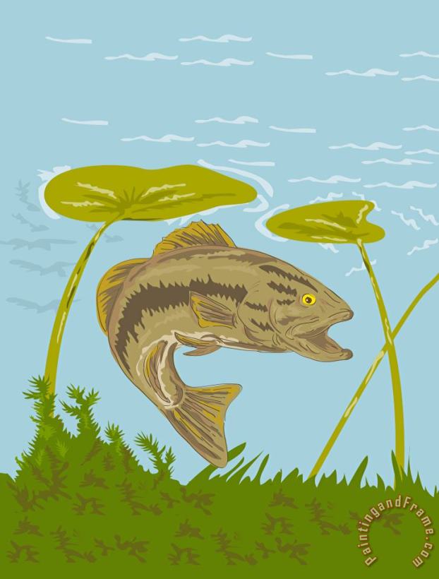 Collection 10 Largemouth Bass Fish Swimming Underwater Art Painting