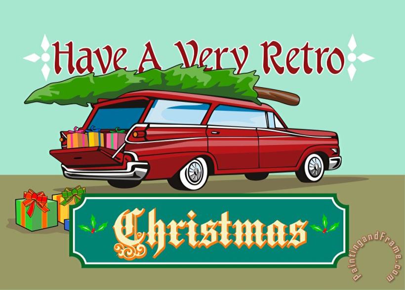 Collection 10 Retro Christmas Tree Station Wagon Art Print