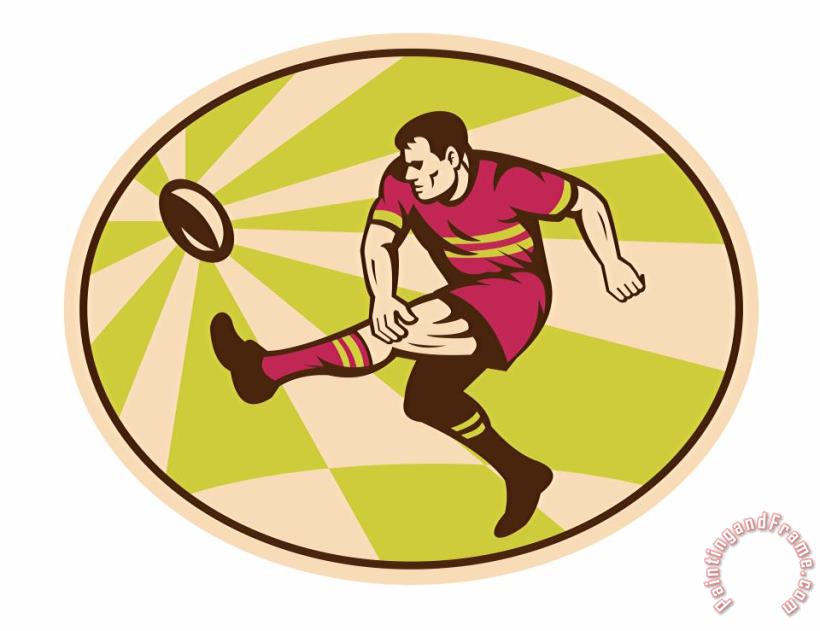 Collection 10 Rugby player kicking the ball retro Art Print
