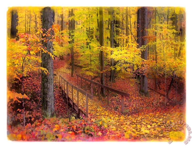 Autumn footbridge painting - Collection 8 Autumn footbridge Art Print