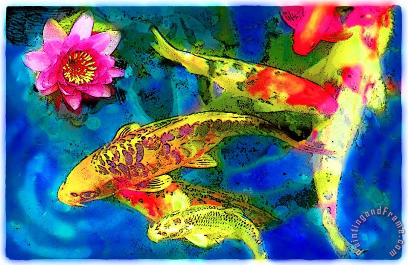 Koi play in the dark blue painting - Collection 8 Koi play in the dark blue Art Print