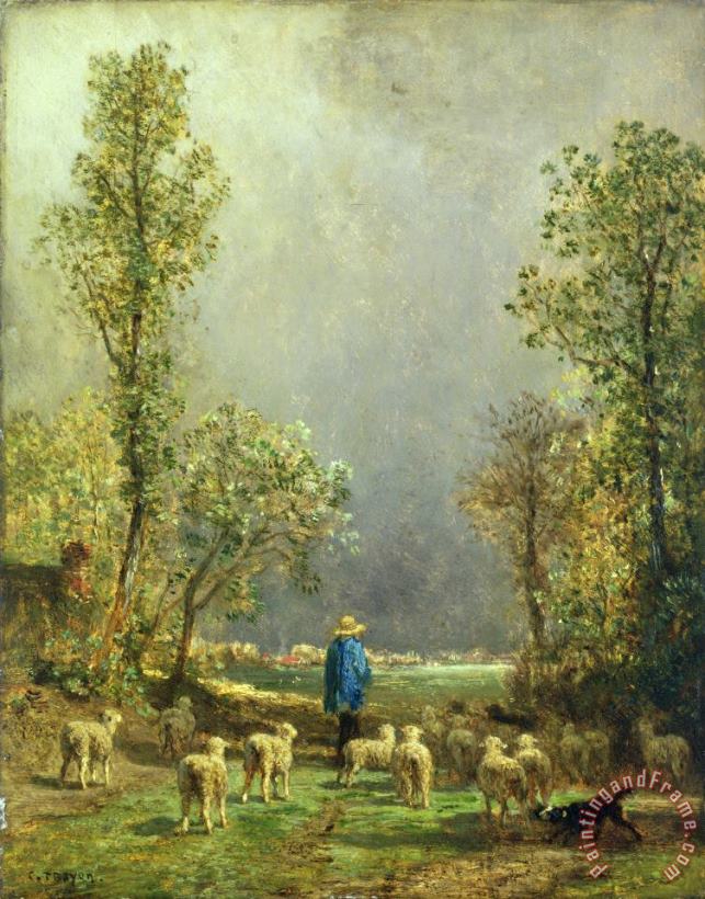 Constant-Emile Troyon Sheep watching a Storm Art Print