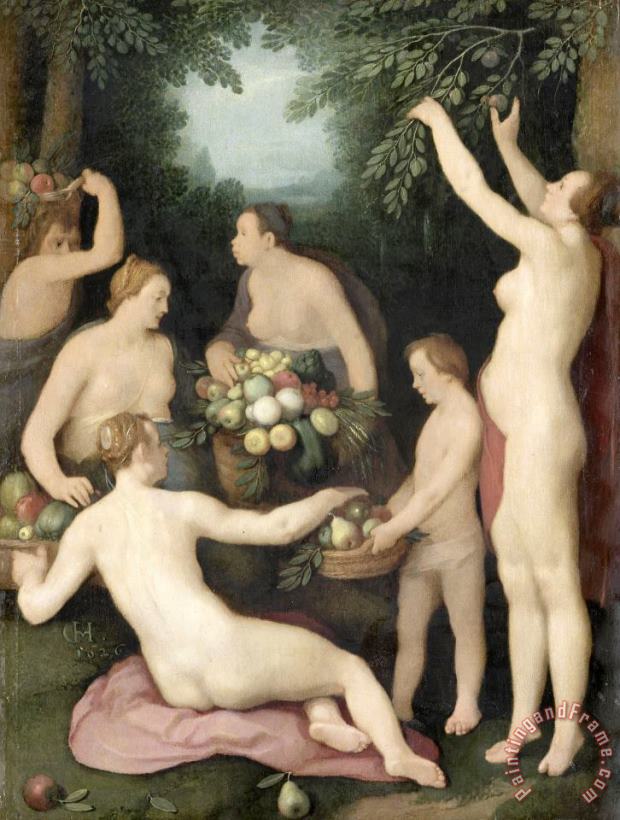 Cornelis Cornelisz. van Haarlem Pomona Receiving The Harvest of Fruit Art Painting
