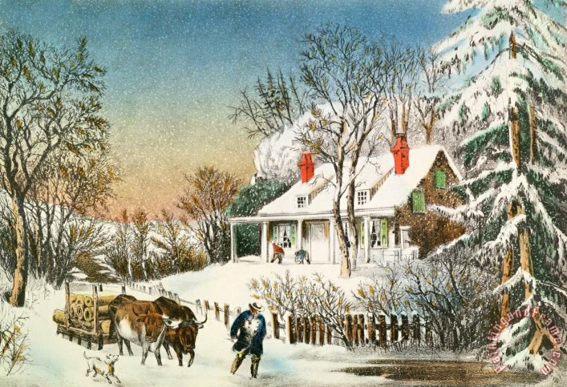 Currier and Ives Bringing Home the Logs Art Print