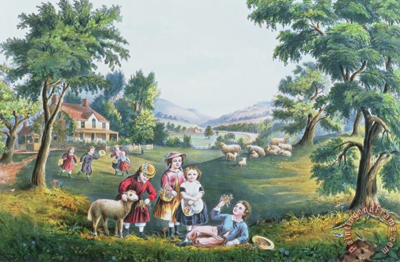 Currier and Ives The Four Seasons of Life Childhood Art Painting