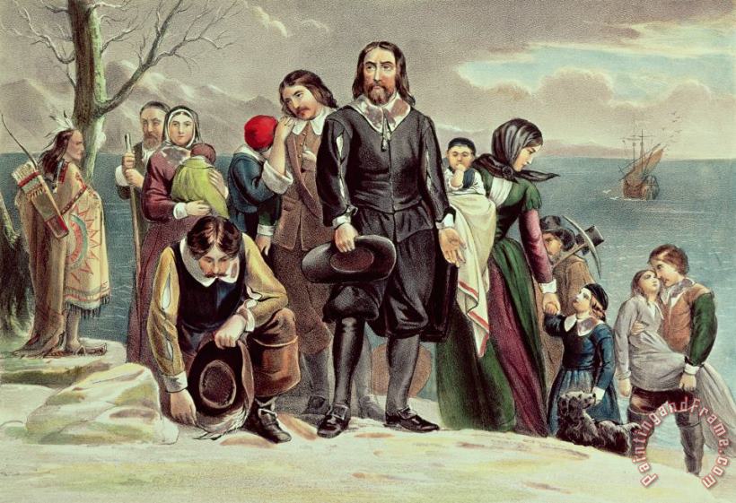 Currier and Ives The Landing of the Pilgrims at Plymouth Art Painting