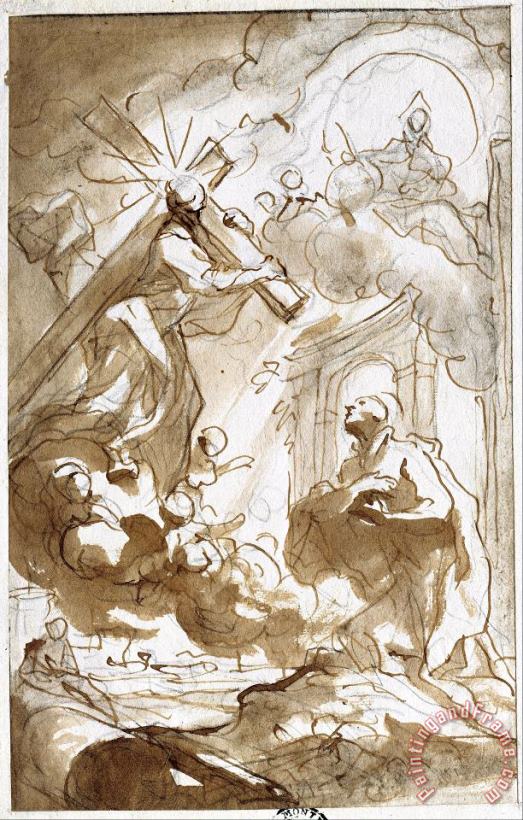 Domenico Piola Christ, Carrying His Cross Appears to Saint Ignatius of Loyola Art Painting