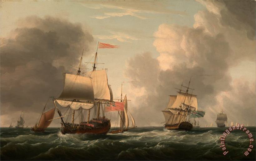 Dominic Serres An English Two Decker Lying Hove To, with Other Ships And Vessels in a Fresh Breeze Art Print