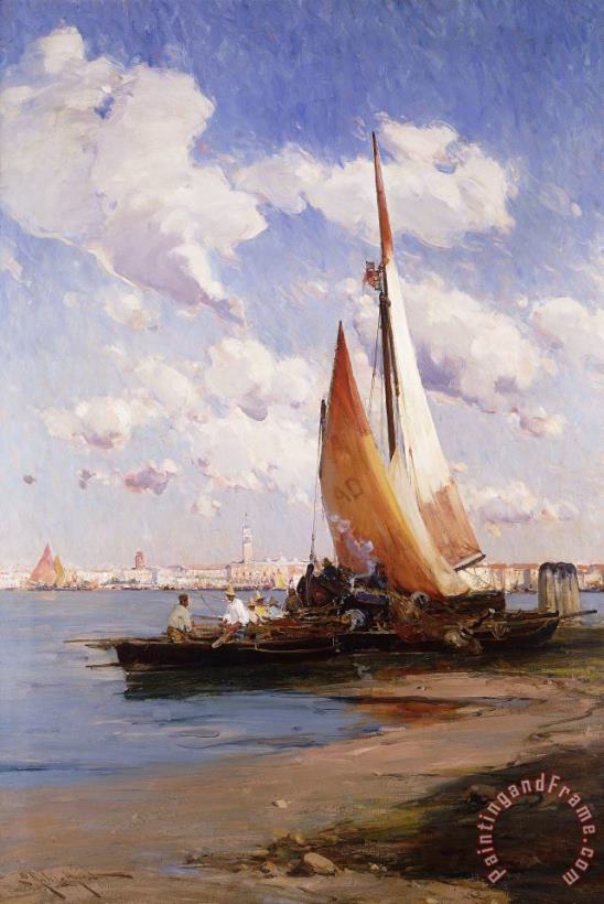 E Aubrey Hunt Fishing Craft With The Rivere Degli Schiavoni Venice Art Painting