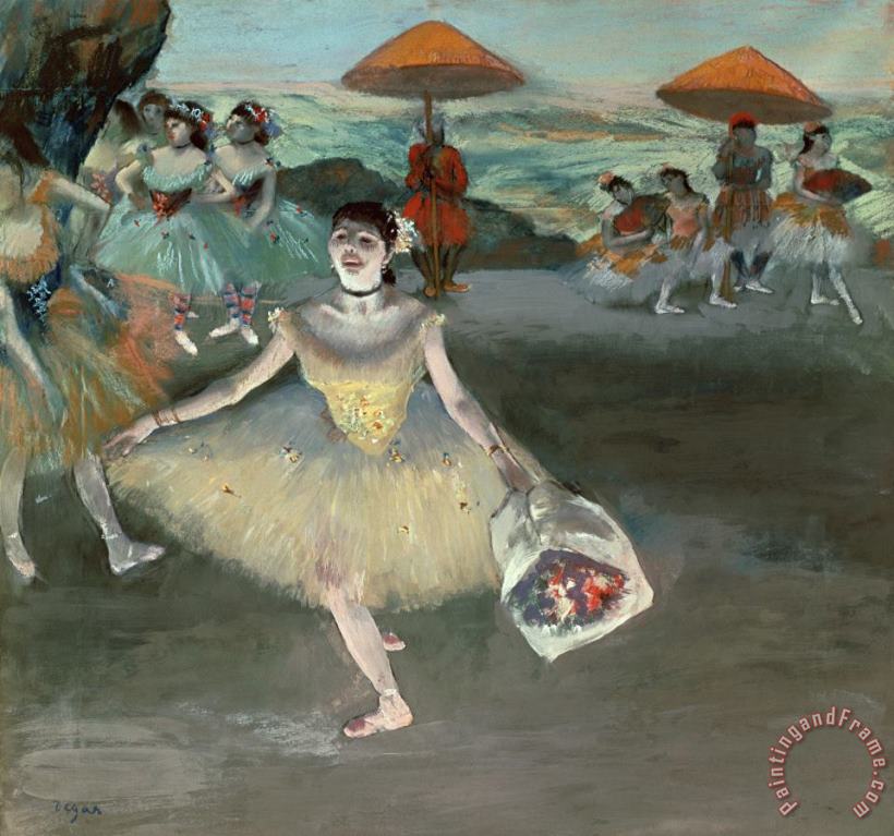 Dancer with Bouquet, Curtseying painting - Edgar Degas Dancer with Bouquet, Curtseying Art Print