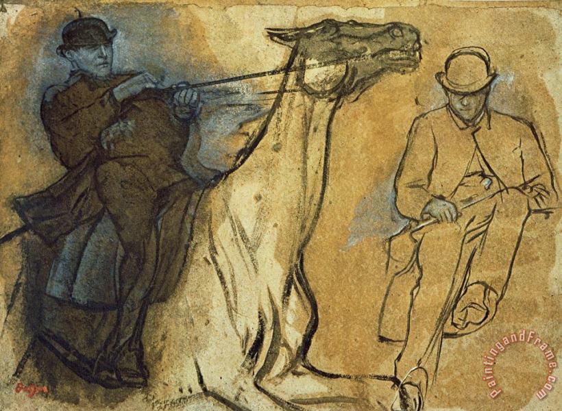 Two Studies Of Riders painting - Edgar Degas Two Studies Of Riders Art Print