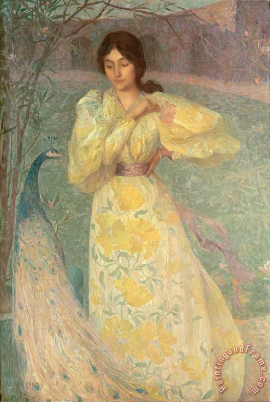 Edmond Francois Aman Jean Young Girl with a Peacock Art Painting