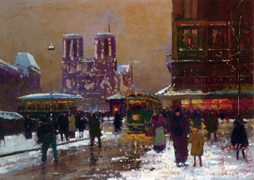 Notre Dame, St. Michel, Under Snow painting - Edouard Leon Cortes Notre Dame, St. Michel, Under Snow Art Print