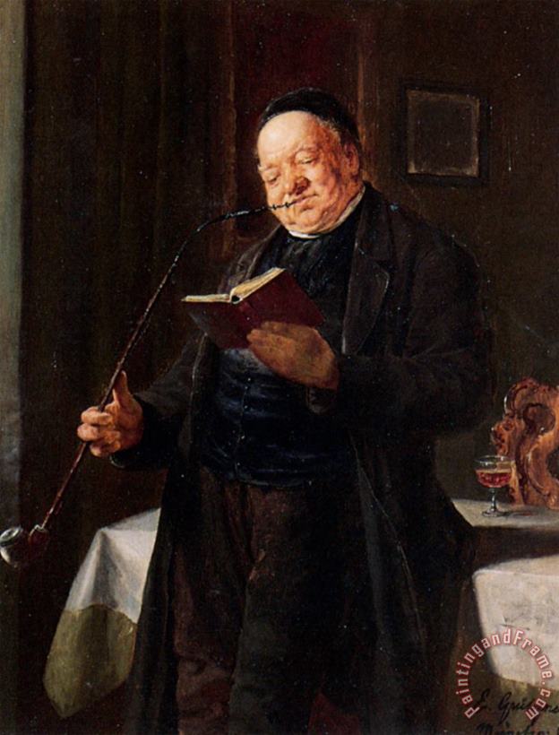 Eduard Grutzner A Clergyman Smoking Art Painting