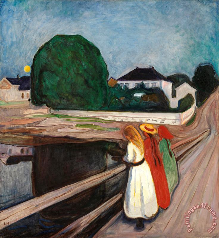 The Girls on The Bridge 1901 painting - Edvard Munch The Girls on The Bridge 1901 Art Print