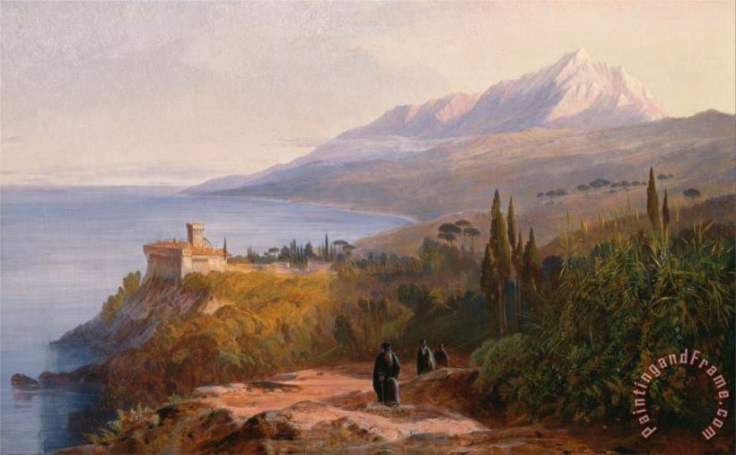Mount Athos And The Monastery of Stavroniketes painting - Edward Lear Mount Athos And The Monastery of Stavroniketes Art Print