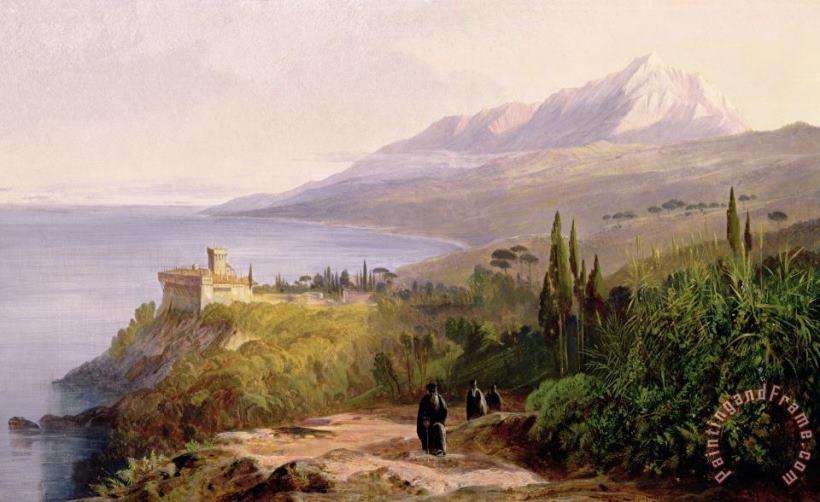 Mount Athos and the Monastery of Stavroniketes painting - Edward Lear Mount Athos and the Monastery of Stavroniketes Art Print