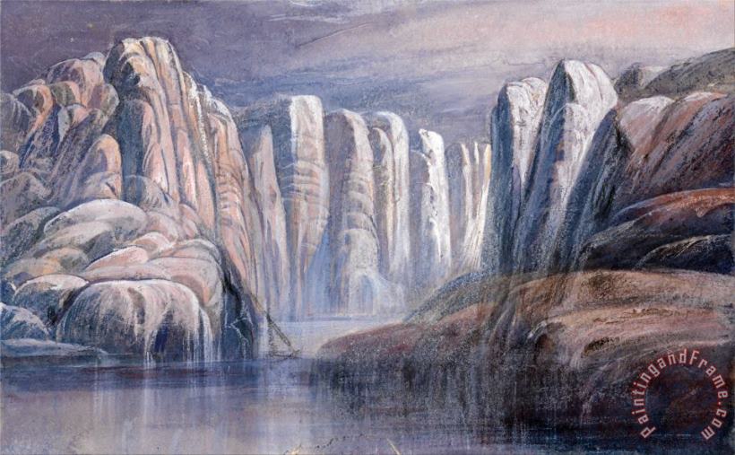 River Pass, Between Barren Rock Cliffs painting - Edward Lear River Pass, Between Barren Rock Cliffs Art Print