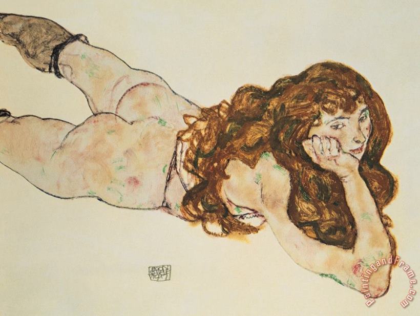 Egon Schiele Austria Vienna Female Nude Lying On Her Stomach Art Painting