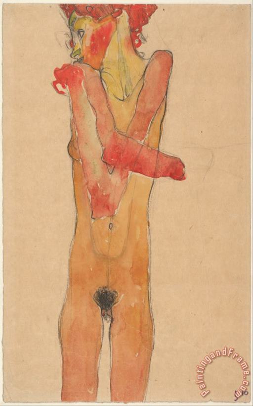 Egon Schiele Girl Nude with Folded Arms, 1910 Art Painting