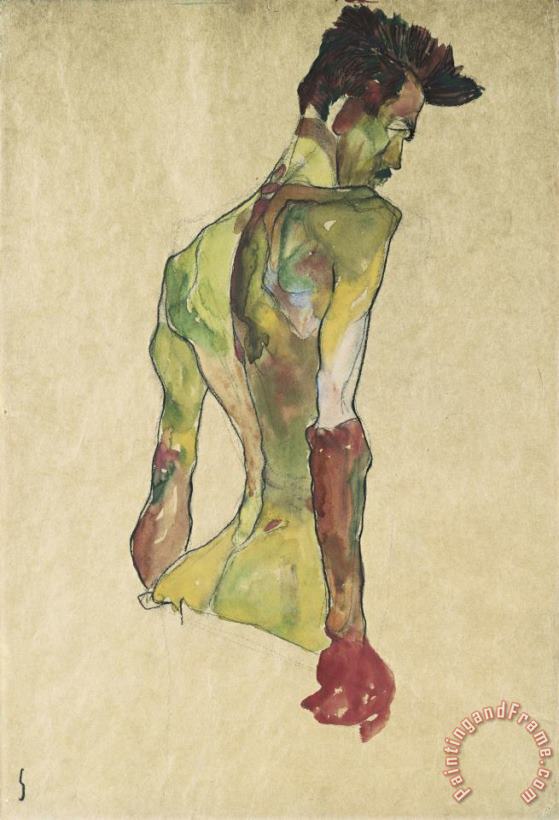 Egon Schiele Male Nude in Profile Facing Right Art Painting
