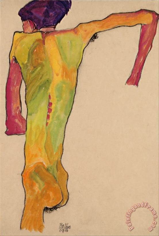 Egon Schiele Male Nude, Propping Himself Up Art Print