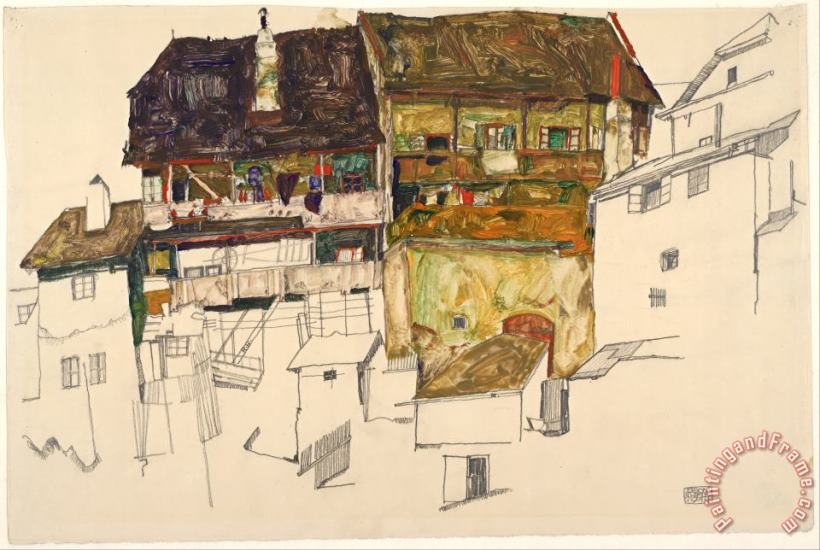 Egon Schiele Old Houses in Krumau, 1914 Art Print