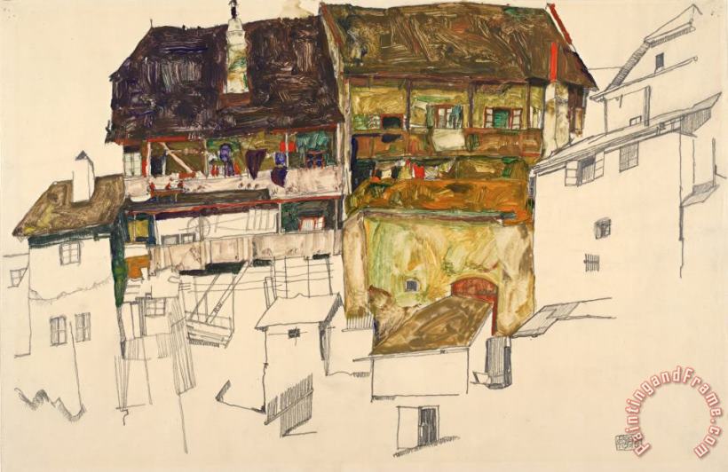 Egon Schiele Old Houses in Krumau, 1914 Art Print