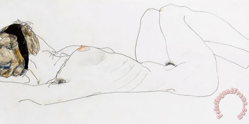 Egon Schiele Reclining female nude Art Painting
