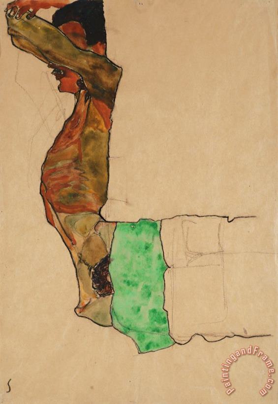 Reclining Male Nude With Green Cloth painting - Egon Schiele Reclining Male Nude With Green Cloth Art Print