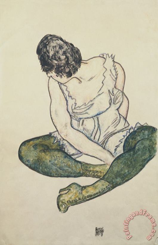Egon Schiele Seated Woman with Green Stockings Art Painting